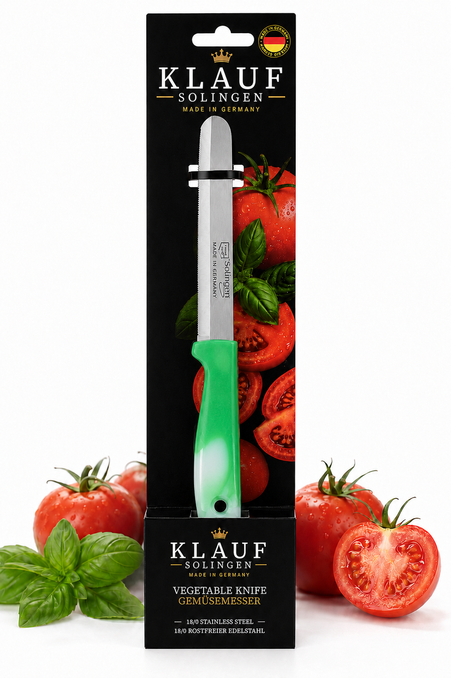 Klauf Tırtıklı Bıçak, 22,5 cm, Paslanmaz Alman Çeliği, Ergonomik Sap (Tekli), Meyve Bıçağı Yeşil
