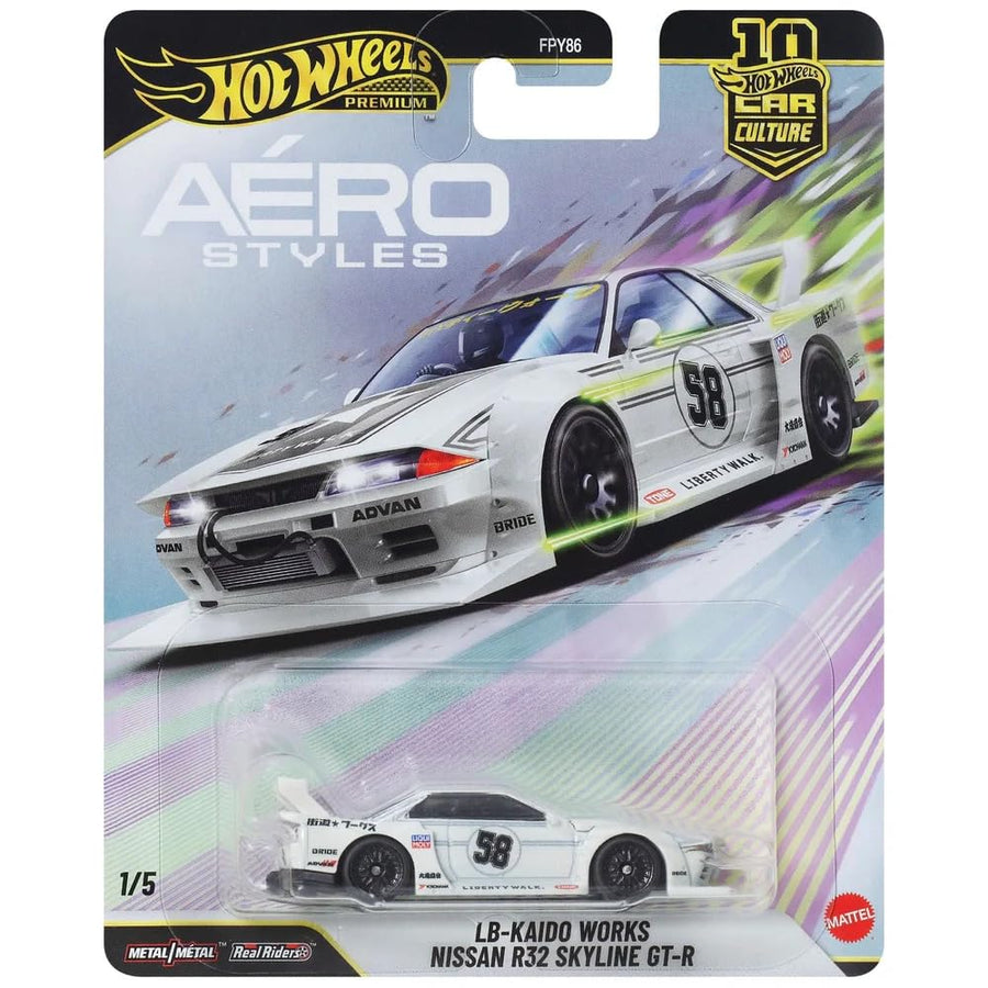 Hot Wheels Premium Car Culture Aéro Styles LB-Kaido Works Nissan R32 Skyline GT-R Beyaz 1:64 Model Araba | JKF05