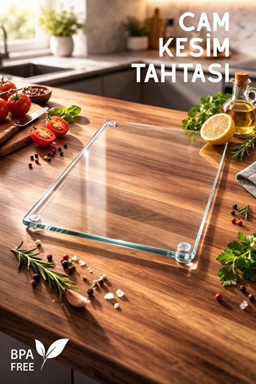 Şeffaf Cam Kesim Tahtası - 25x35cm - Dayanıklı ve Pratik Kesim Matı