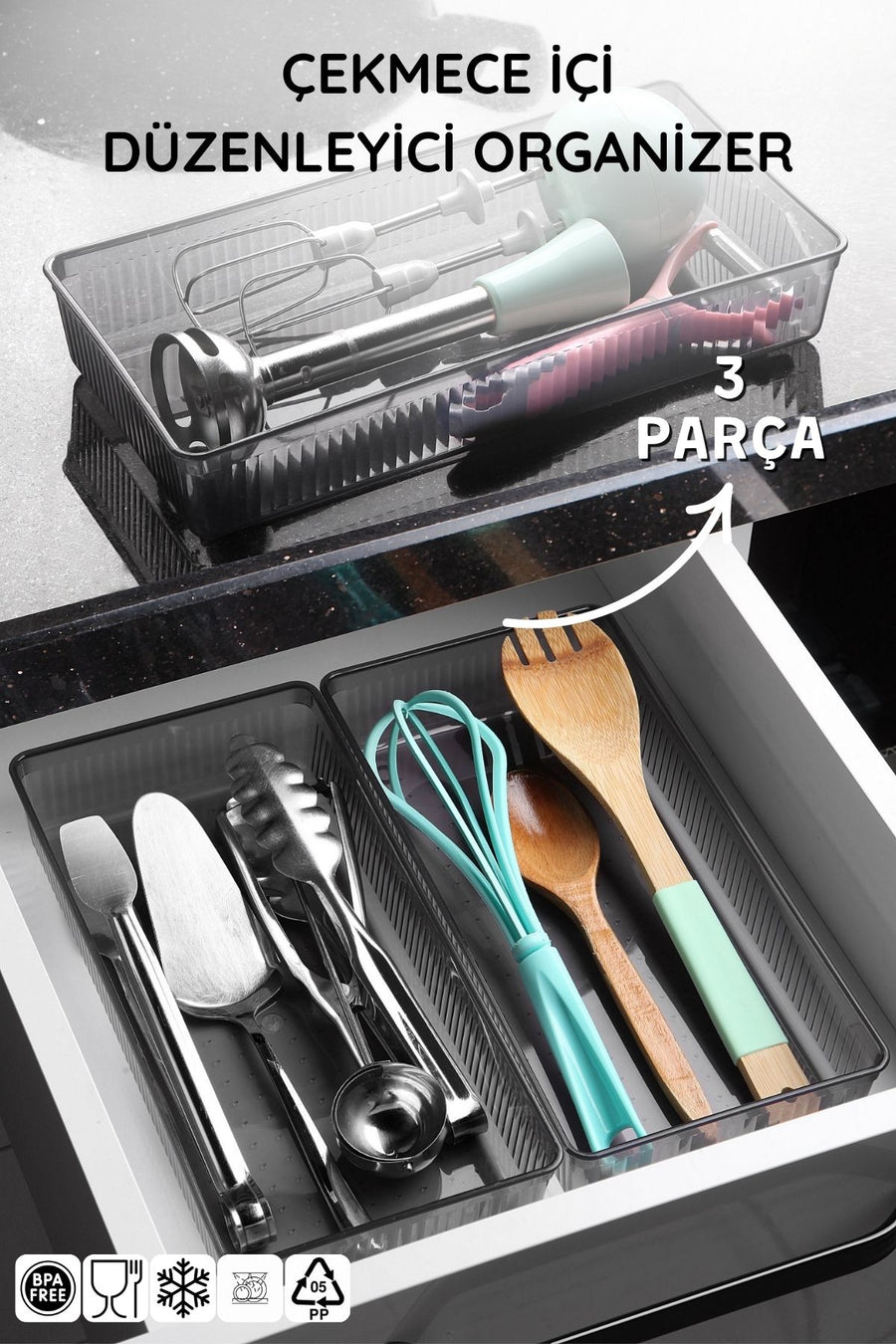3 Parça Çekmece İçi, Kaşıklık ve Bıçaklık Organizer