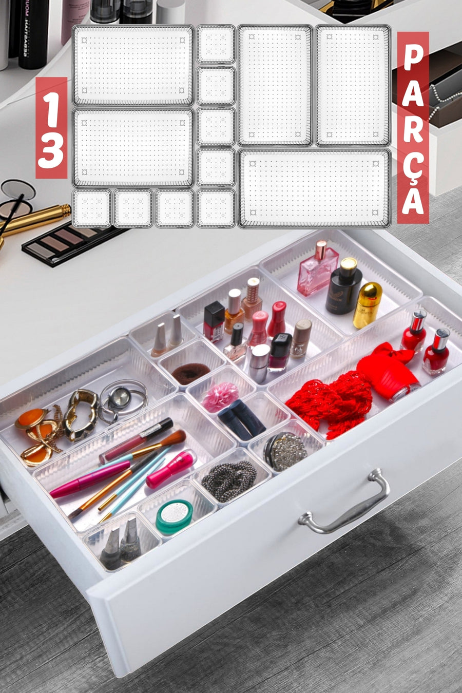 13 Parça Çekmece İçi Düzenleyici, Organizer Set