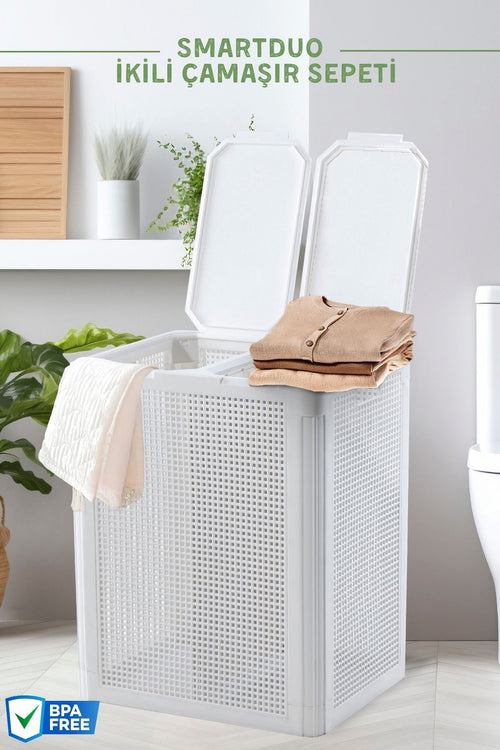 SmartDuo İki Bölmeli Çamaşır Sepeti 84Lt.