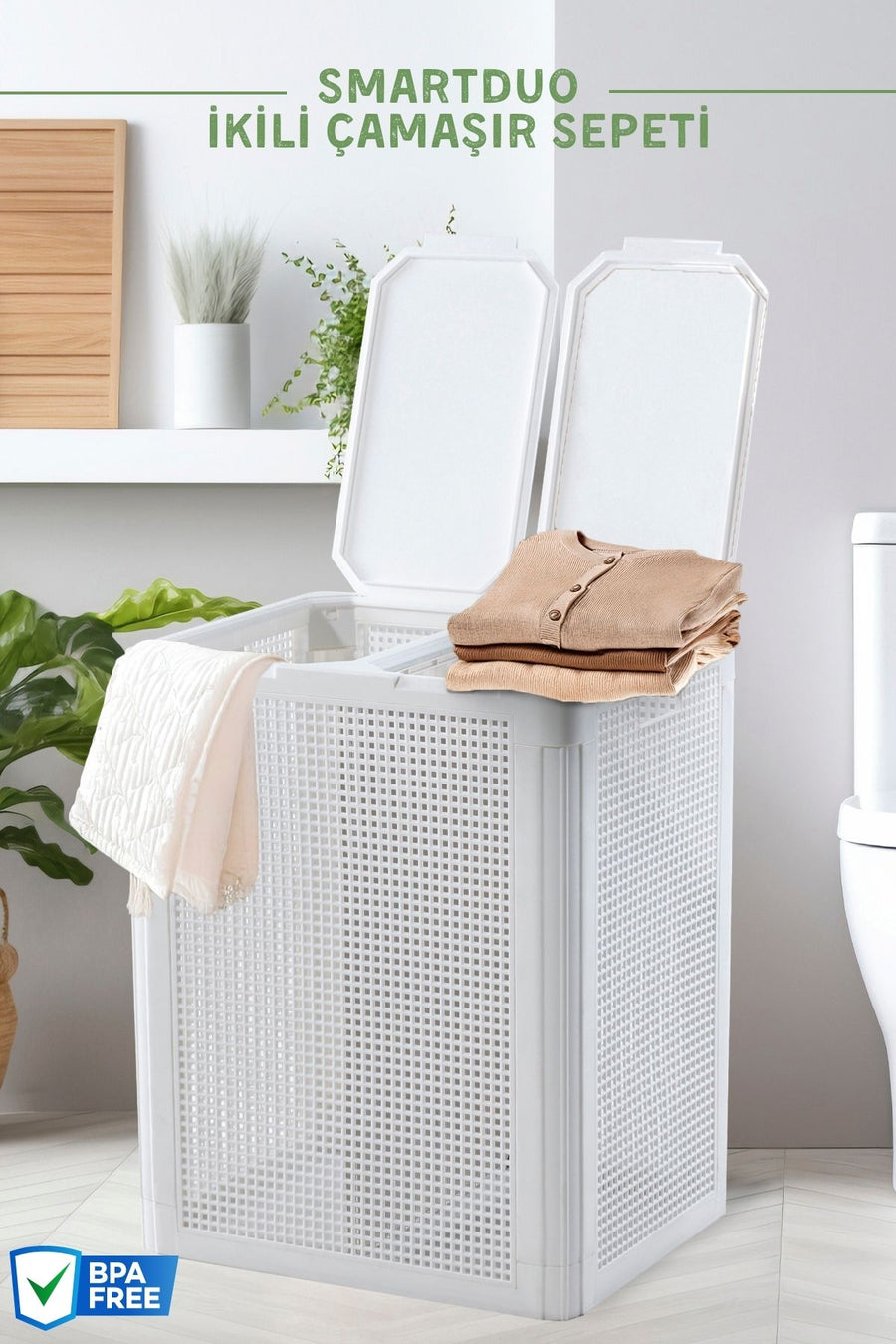SmartDuo İki Bölmeli Çamaşır Sepeti 84Lt.