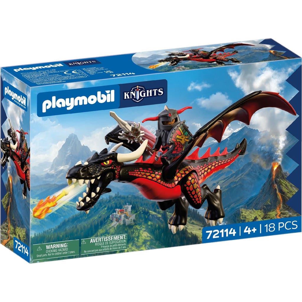 Playmobil Knights Siyah Ejderha ve Şövalye 72114 | 18 Parça Alev Fırlatmalı Oyun Seti