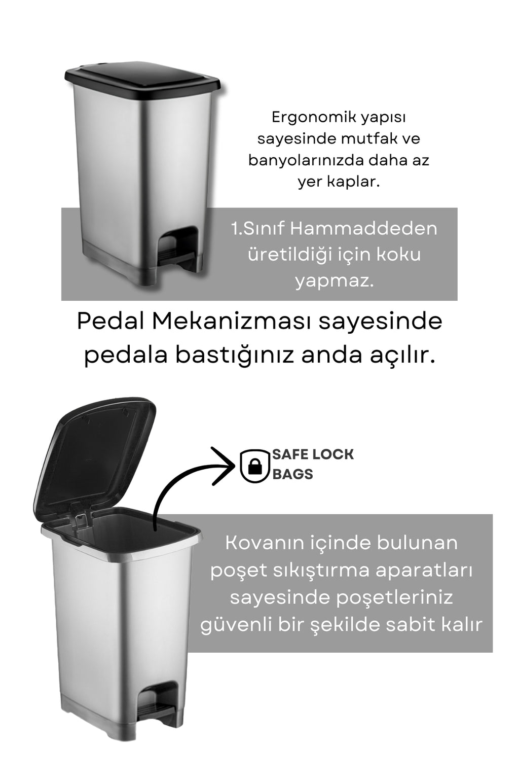 15 Lt Eco Slim Pedallı Çöp Kovası ANTRASİT