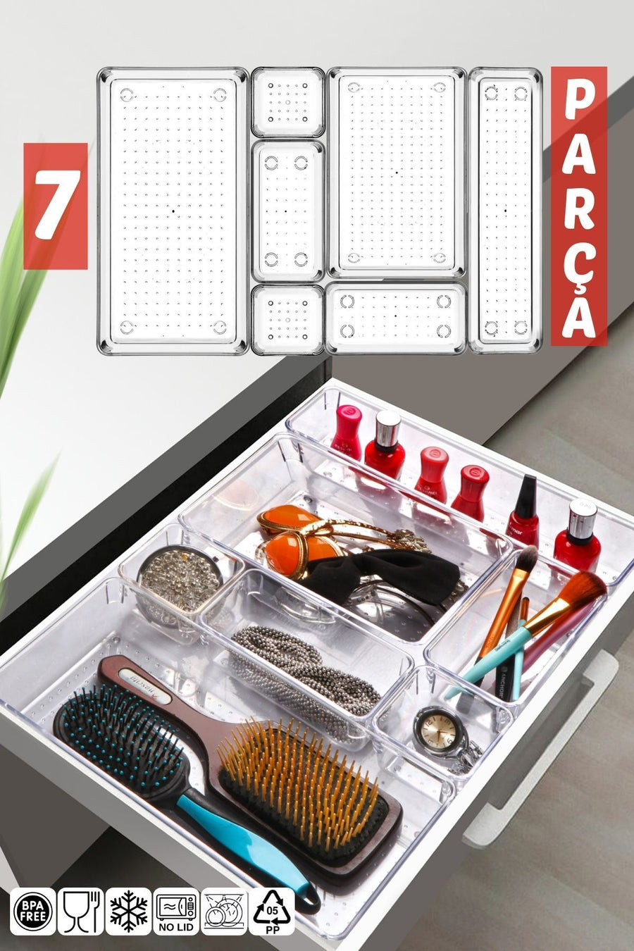 7 Parça Çekmece Içi Punto Drawer Düzenleyici Organizer Şeffaf