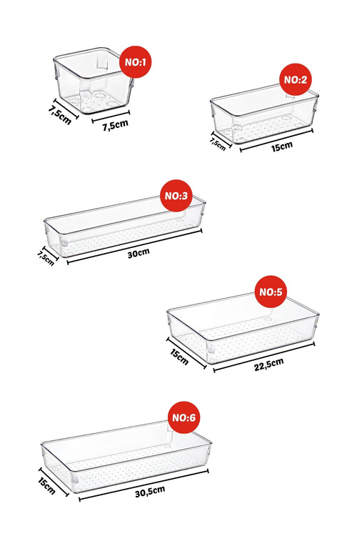 7 Parça Çekmece Içi Punto Drawer Düzenleyici Organizer Şeffaf