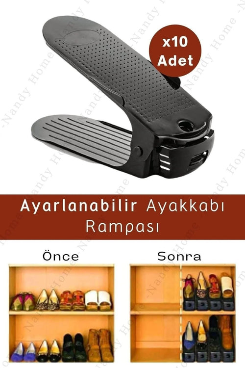 Siyah Ayarlanabilir 4 Kademeli Ayakkabı Rampası 10'lu Set