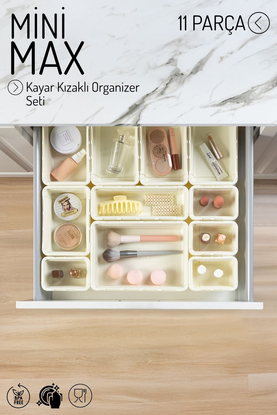 11 Parça MiniMax Ayarlanabilir Kayar Kızaklı Çekmece Organizeri