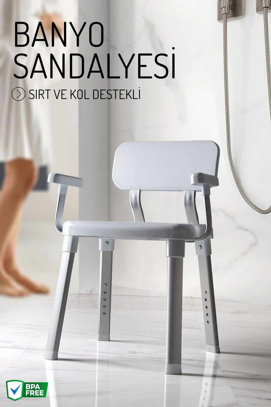 Sırt ve Kol Destekli Banyo Sandalyesi - Yaşlı ve Bedensel Engelli Destek