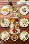 14 Parça 6 Kişilik Handmade Yeşil Nokta Kahvaltı Takımı - Lüx Kahvaltılık Sunum Seti