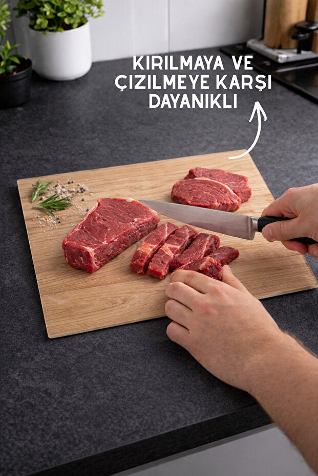 Gri Bulaşıklık + 3’lü Cam Bezi + Ahşap Desenli Cam Kesme Tahtası
