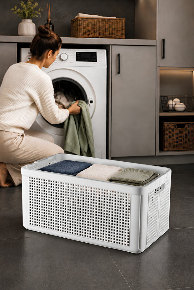Smart Duo 32 L Katlanabilir Çamaşır Sepeti Beyaz | Kilitli ve Yer Tasarruflu Düzenleyici Sepet