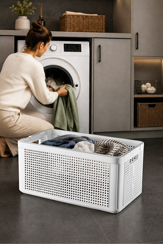 Smart Duo 32 L Katlanabilir Çamaşır Sepeti Beyaz | Kilitli ve Yer Tasarruflu Düzenleyici Sepet