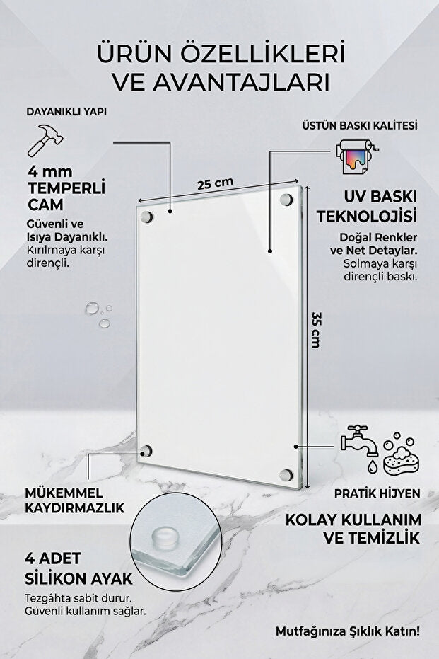 Yeşil Bulaşıklık + 3’lü Cam Bezi + Klasik Mermer Cam Kesme Tahtası