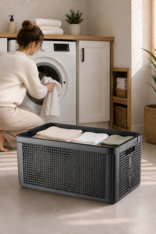Smart Duo 32 L Katlanabilir Çamaşır Sepeti Antrasit | Kilitli ve Yer Tasarruflu Düzenleyici Sepet