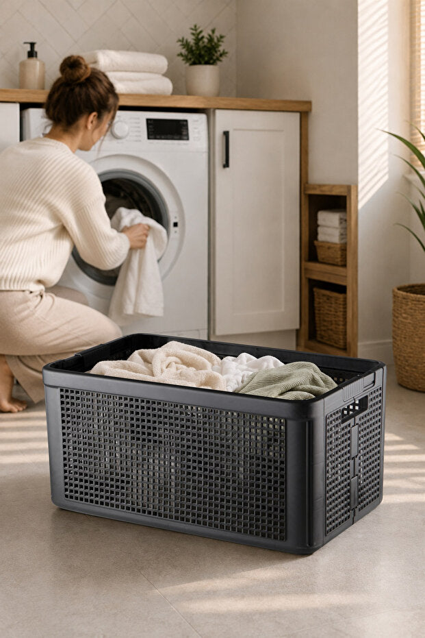 Smart Duo 32 L Katlanabilir Çamaşır Sepeti Antrasit | Kilitli ve Yer Tasarruflu Düzenleyici Sepet