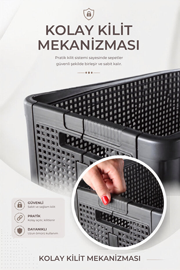 Smart Duo 32 L Katlanabilir Çamaşır Sepeti Antrasit | Kilitli ve Yer Tasarruflu Düzenleyici Sepet