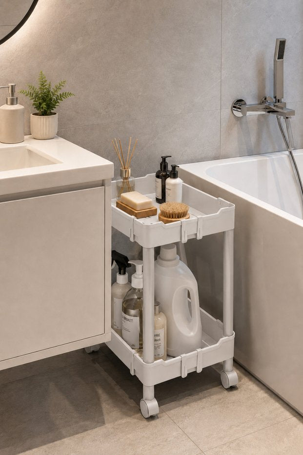 2 Katlı Geniş, Çok Amaçlı, Tekerlekli Düzenleyici Raf, Evye Altı Organizer