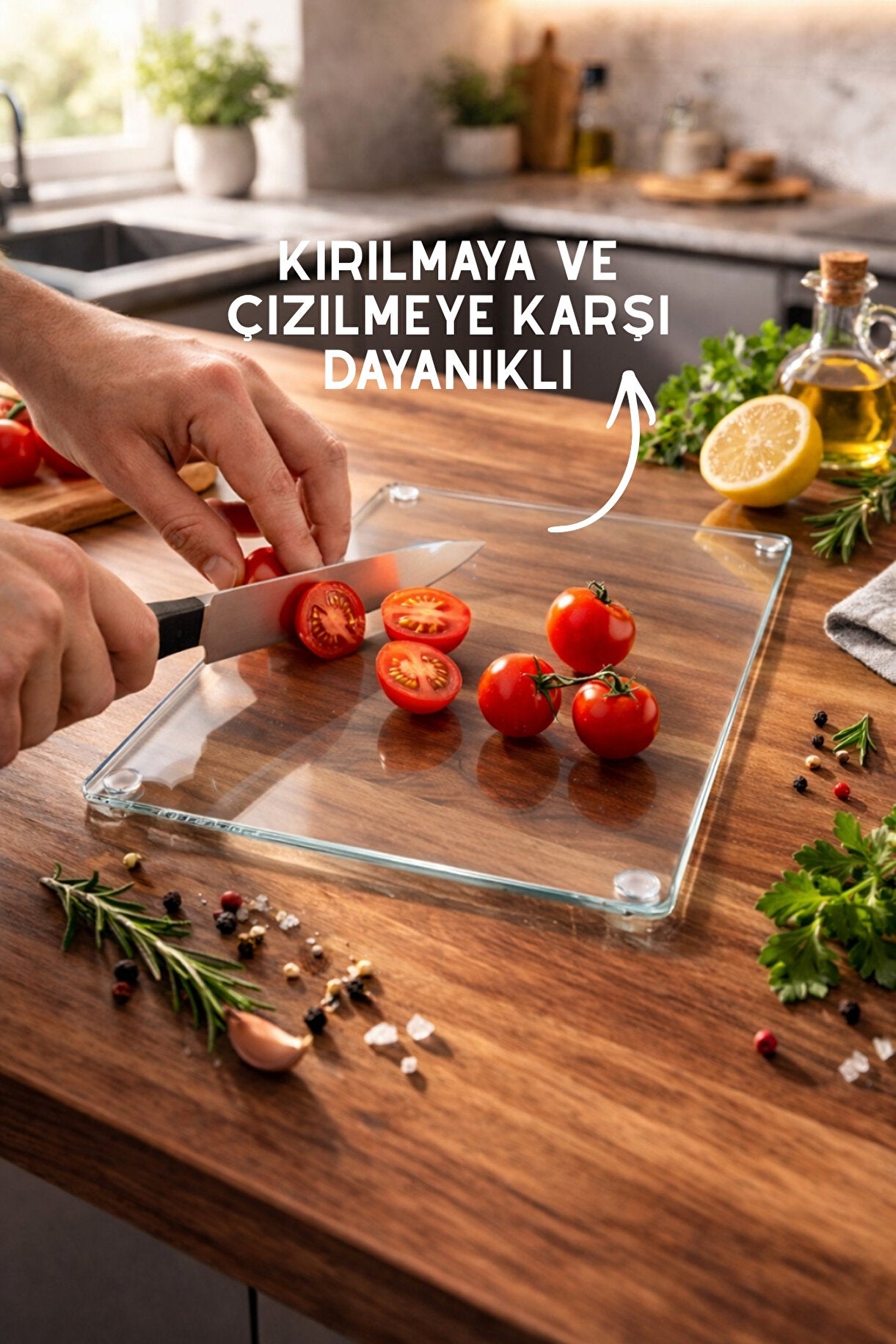 Şeffaf Cam Kesim Tahtası - 25x35cm - Dayanıklı ve Pratik Kesim Matı