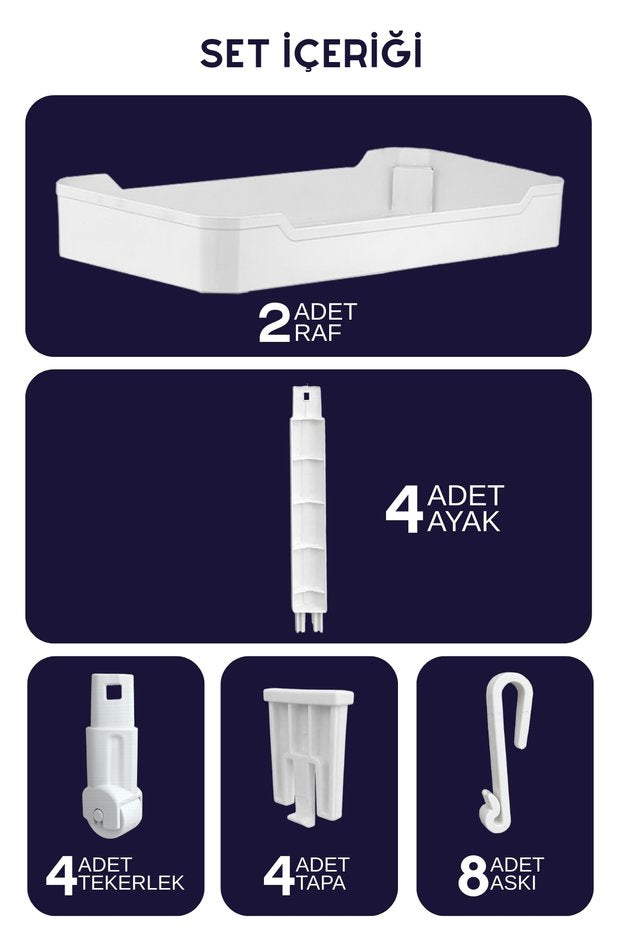 2 Katlı Geniş, Çok Amaçlı, Tekerlekli Düzenleyici Raf, Evye Altı Organizer