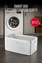 Smart Duo 32 L Katlanabilir Çamaşır Sepeti Beyaz | Kilitli ve Yer Tasarruflu Düzenleyici Sepet