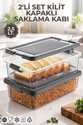 2'li Set 2,5 Lt. Decobox Çok Amaçlı Saklama Kabı - Piknik Taşıma Seti - 2,5 Lt. (Antrasit)