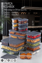 18'li Set Freshbox Mikrodalga Ve Difrize Uygun Saklama Kabı Gri