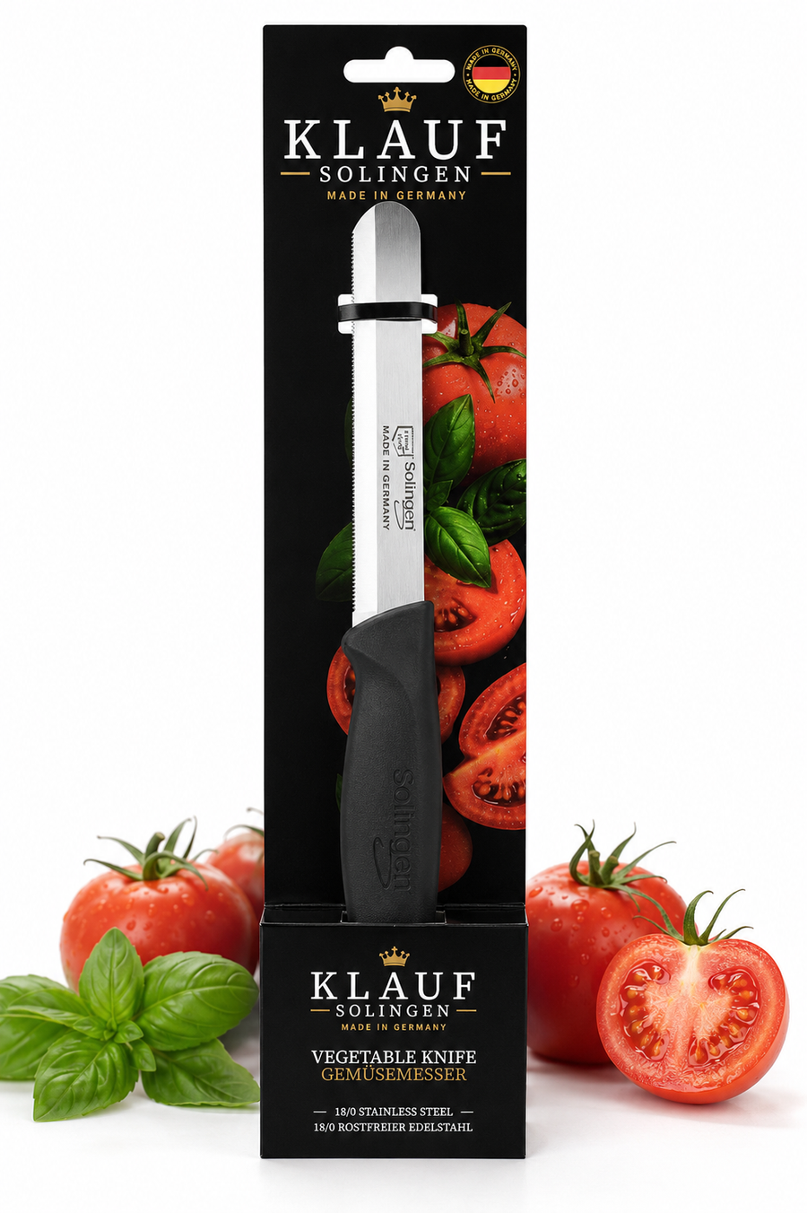 Klauf Tırtıklı Bıçak, 21,5 cm, Paslanmaz Alman Çeliği, Ergonomik Sap (Tekli), Meyve Bıçağı Siyah
