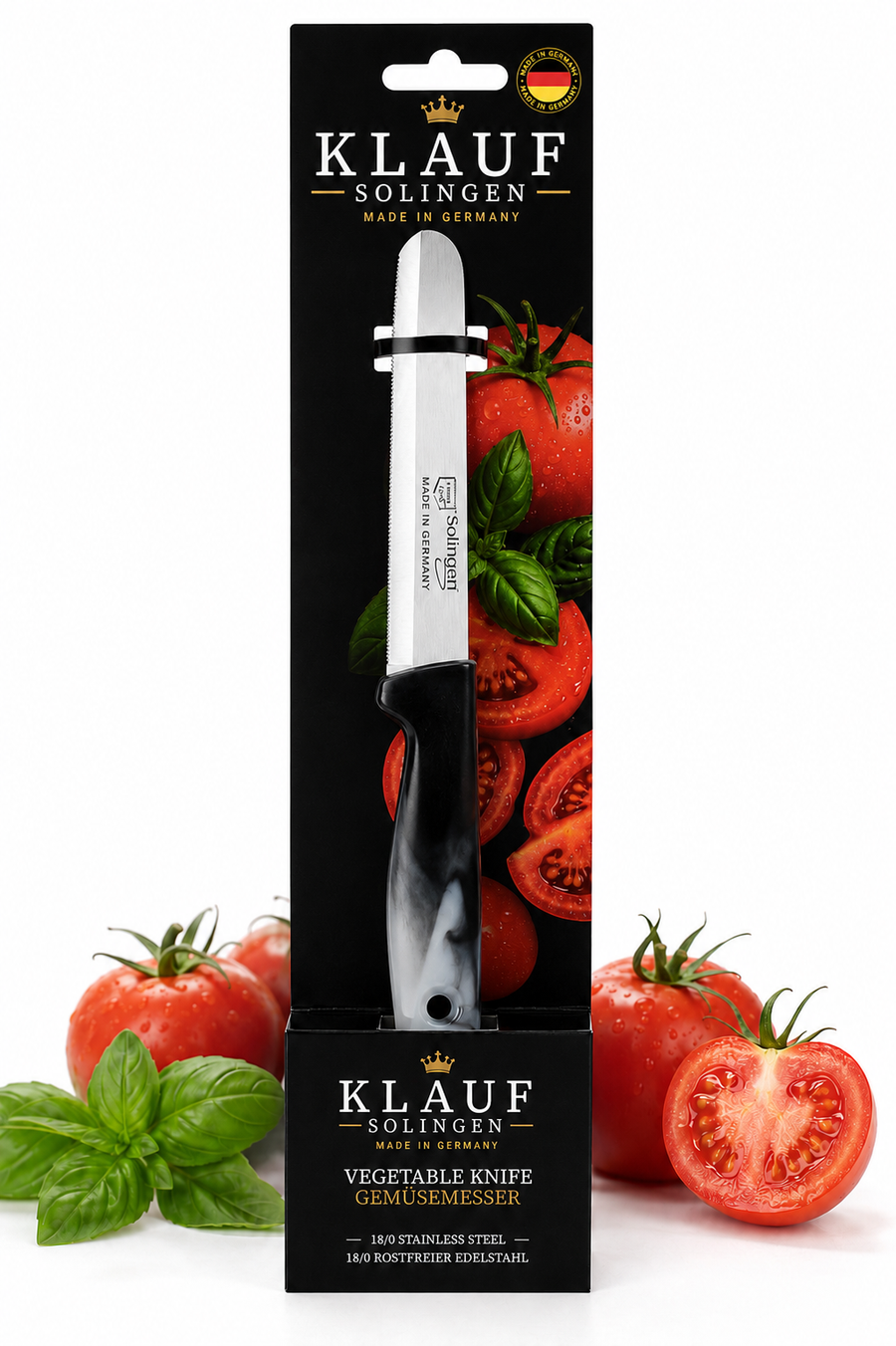 Klauf Tırtıklı Bıçak, 22,5 cm, Paslanmaz Alman Çeliği, Ergonomik Sap (Tekli), Meyve Bıçağı Siyah-Gri