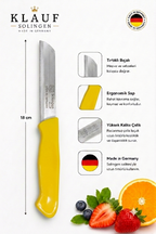 Klauf 3'lü Tırtıklı Bıçak, 18 cm, Paslanmaz Alman Çeliği, Ergonomik Sap, Meyve Bıçağı Parlak Sarı