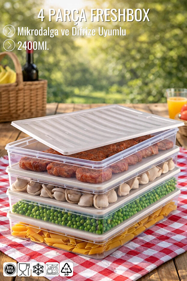 4'Lü Set Freshbox Mikrodalga ve Difrize Uygun Saklama Kabı Krem