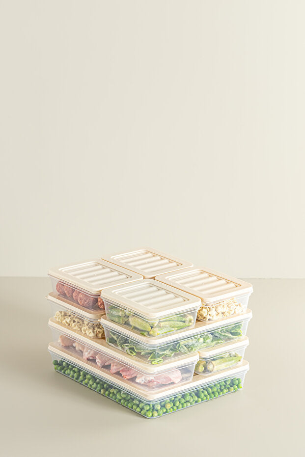 18'li Set Freshbox Mikrodalga Ve Difrize Uygun Saklama Kabı Krem
