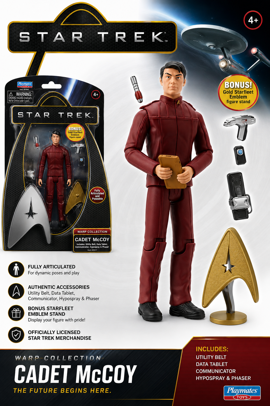Star Trek Warp Collection Cadet McCoy Aksiyon Figürü | Playmates Toys | Tam Hareketli Koleksiyon Figürü