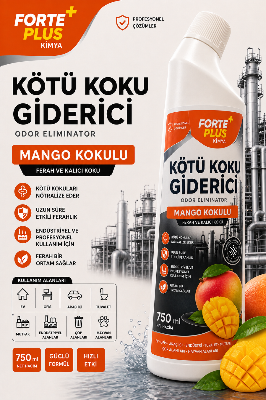 Forte Plus Kötü Koku Giderici 750 ml – Mango Kokulu Profesyonel Koku Nötrleyici