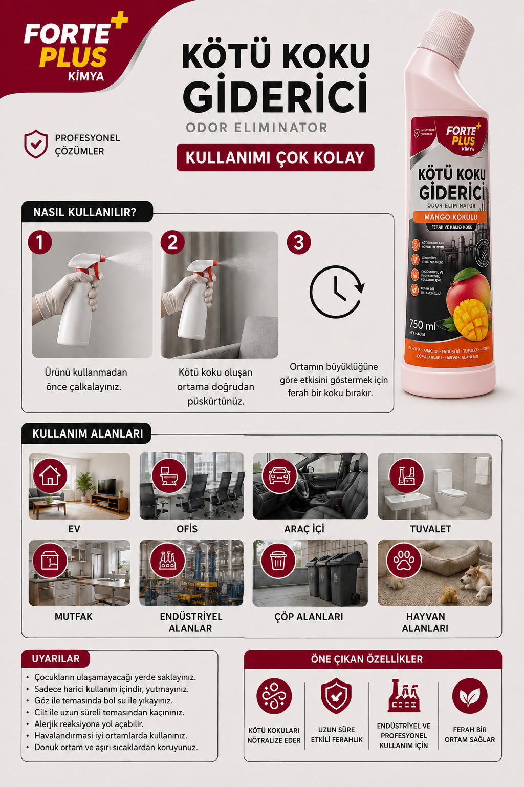 Forte Plus Kötü Koku Giderici 750 ml – Mango Kokulu Profesyonel Koku Nötrleyici