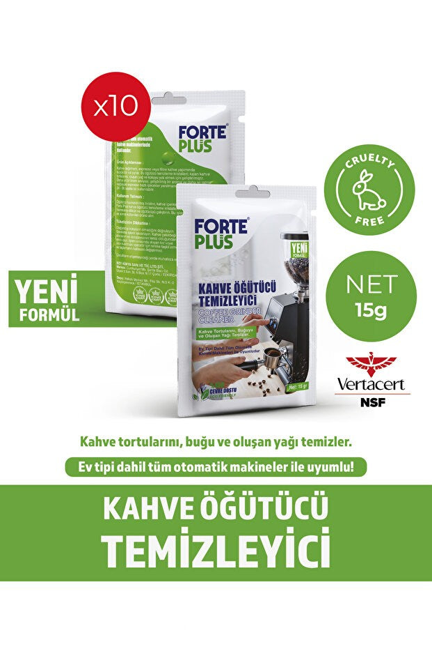 Forte Plus Kahve Öğütücü Temizleyici 15 g x 10 Paket | Coffee Grinder Cleaner | Otomatik Kahve Makineleri İçin