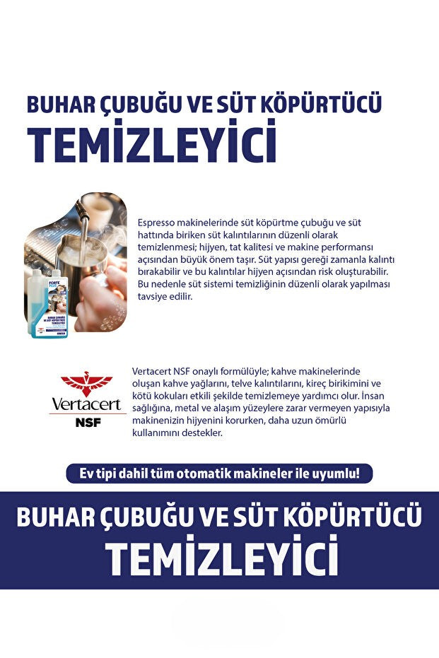 Forte Plus Buhar Çubuğu ve Süt Köpürtücü Temizleyici 1 L | Süt Sistemi ve Kahve Makinesi Temizleyici