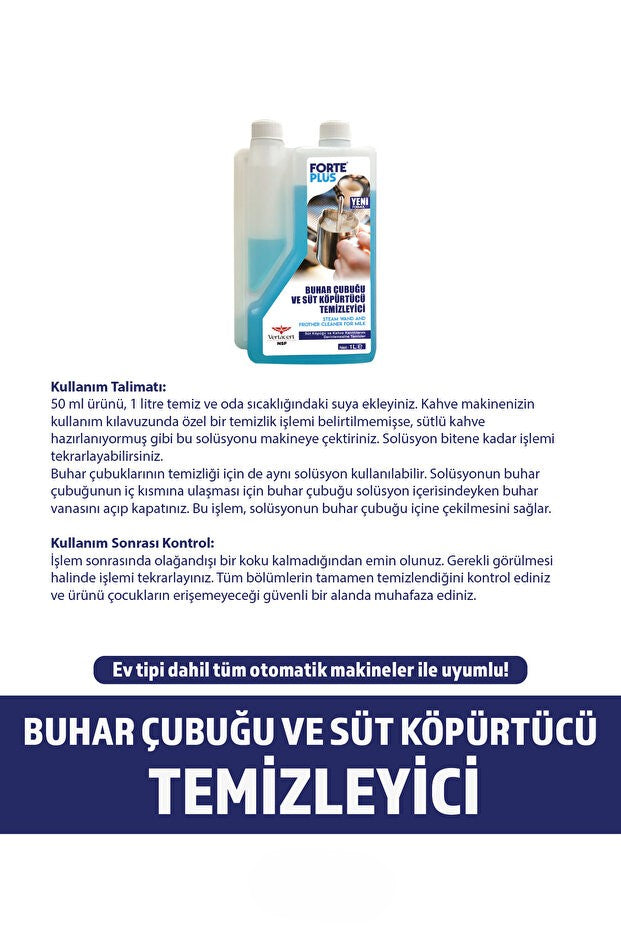 Forte Plus Buhar Çubuğu ve Süt Köpürtücü Temizleyici 1 L | Süt Sistemi ve Kahve Makinesi Temizleyici