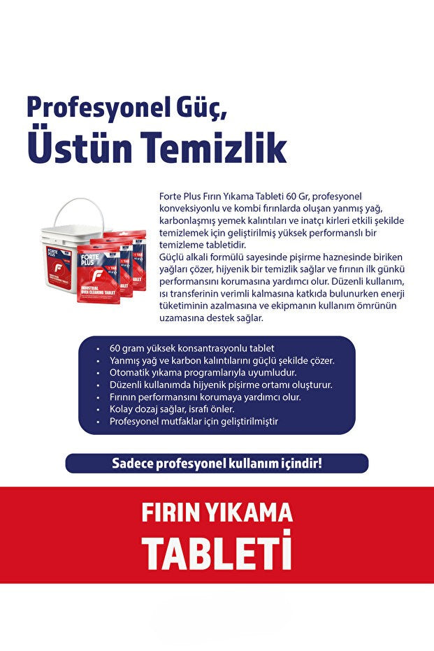 Forte Plus Endüstriyel Fırın Yıkama Tableti 60 g x 100 Adet | Profesyonel Fırın Temizleme Tableti
