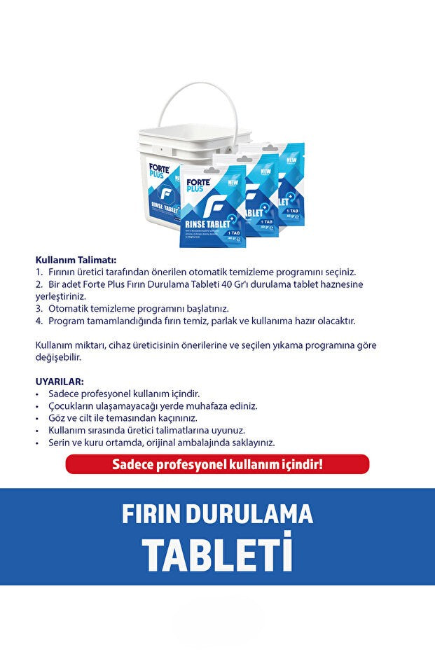 Forte Plus Fırın Durulama Tableti 40 Gr x 120 Adet | Profesyonel Rinse Tablet