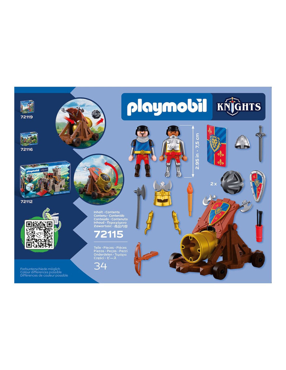 Playmobil Knights Lion Knights with Battle Cannon 72115 | 34 Parça Aslan Şövalyeleri Savaş Topu ve Figür Oyun Seti