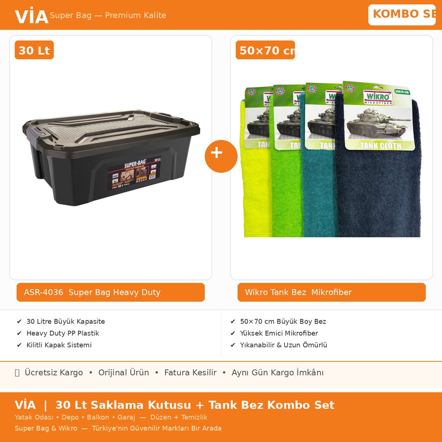 Super Bag 30 Lt  Saklama Kutusu + Wikro Tank Bez Set