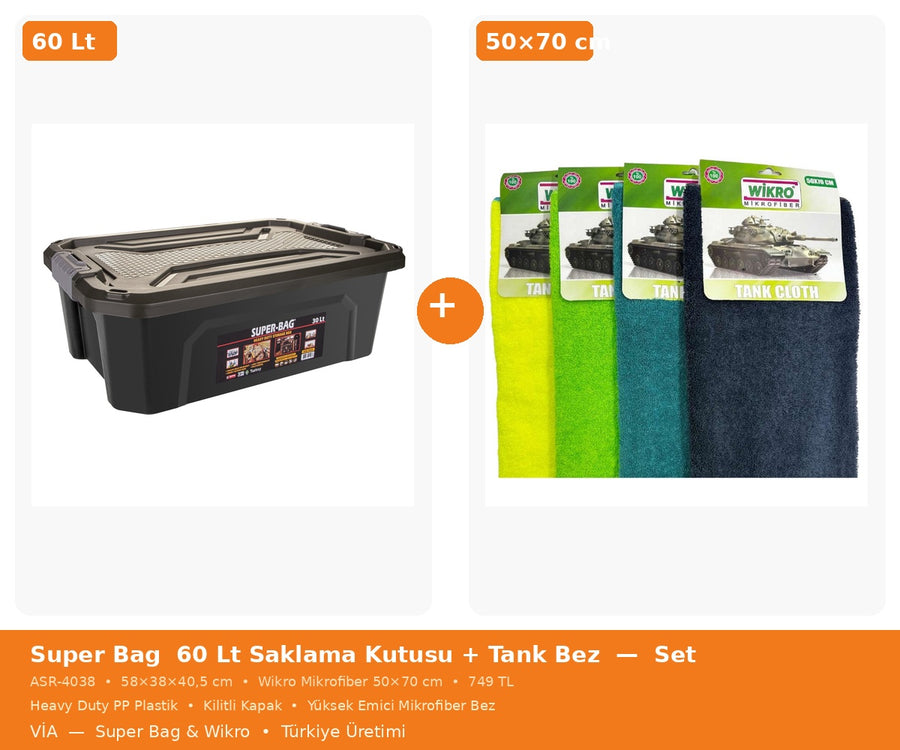 Super Bag 60 Lt Saklama Kutusu + Wikro Tank Bez Set