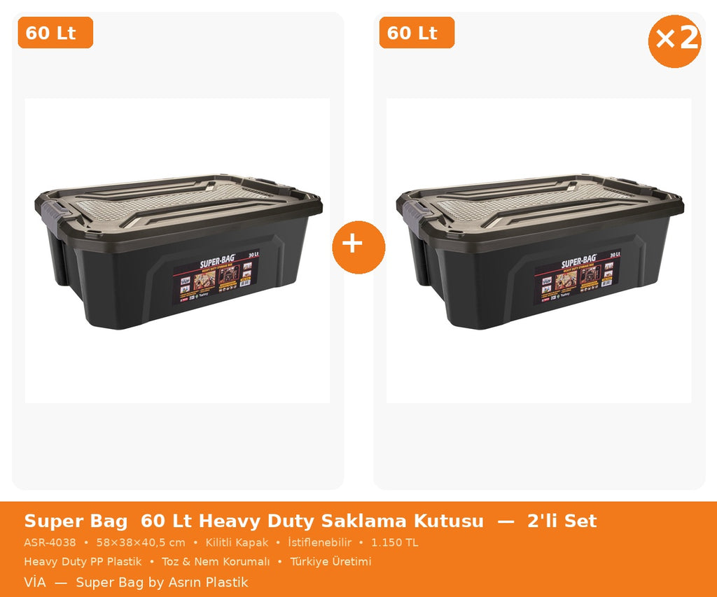 Super Bag 60 Lt Saklama Kutusu 2'li Set