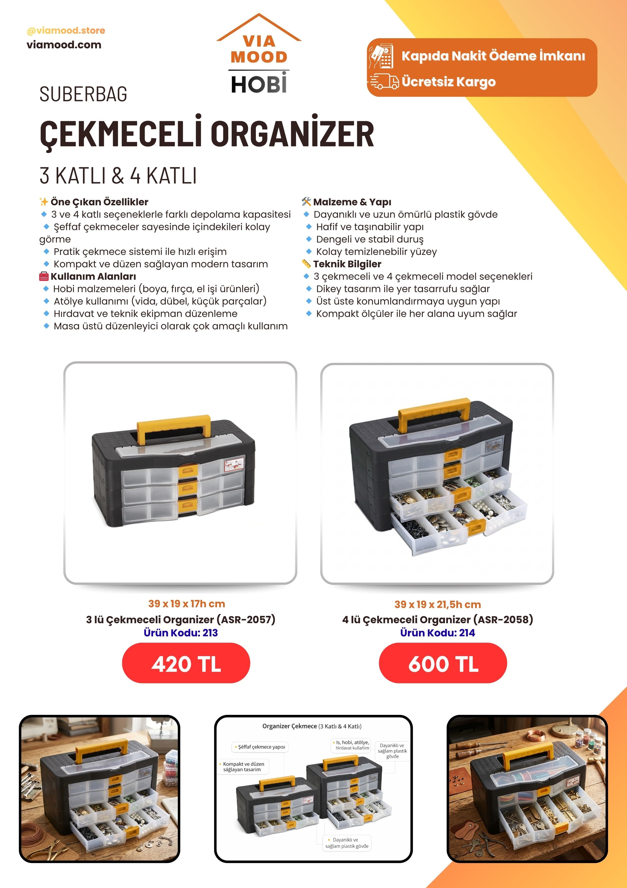 3'lü Organizer Çekmece (ASR-2057)
