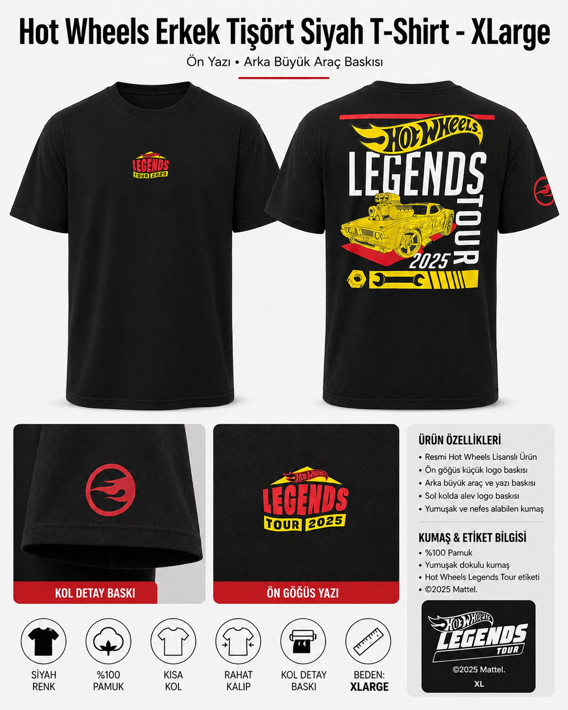 Hot Wheels Erkek Tişört Siyah T-Shirt - XLarge
