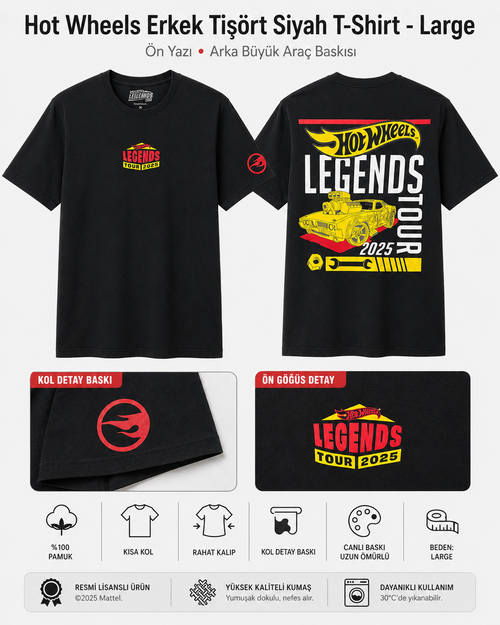 Hot Wheels Erkek Tişört Siyah T-Shirt - Large