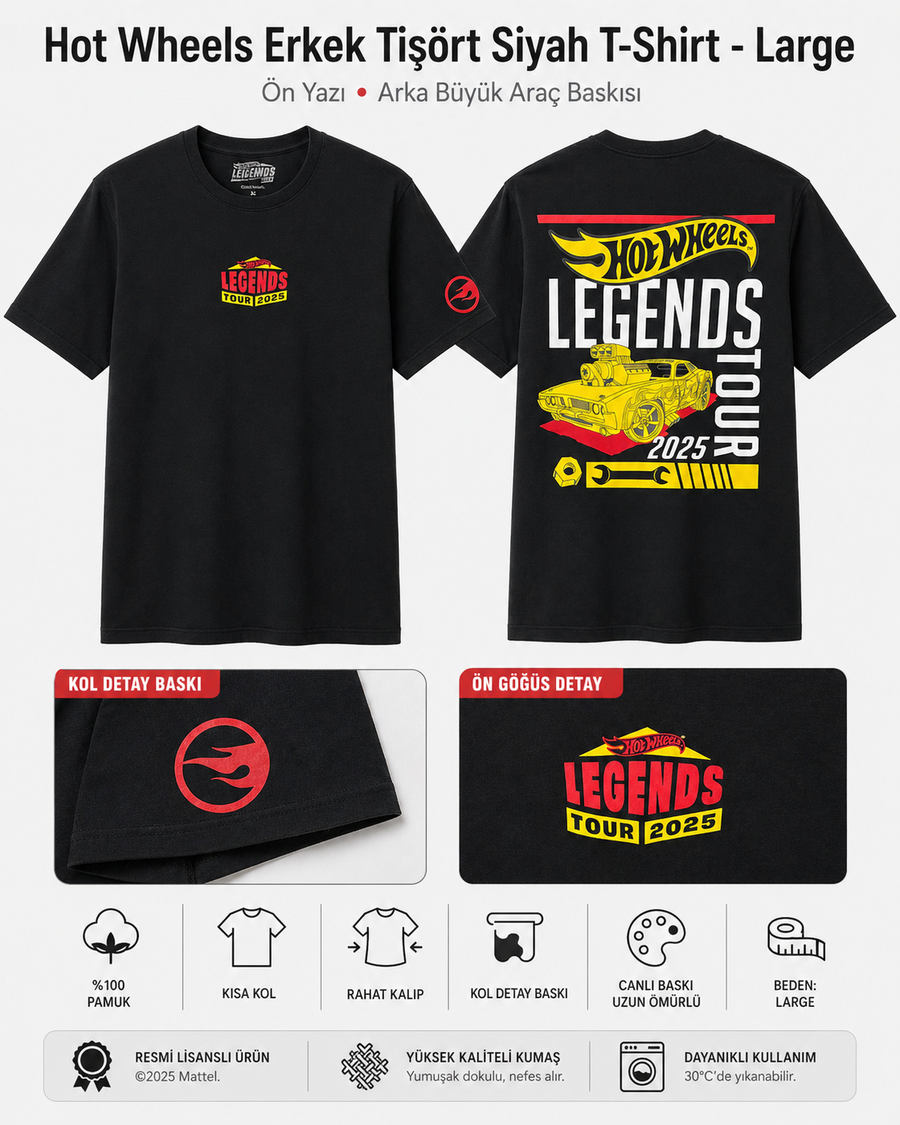 Hot Wheels Erkek Tişört Siyah T-Shirt - Large