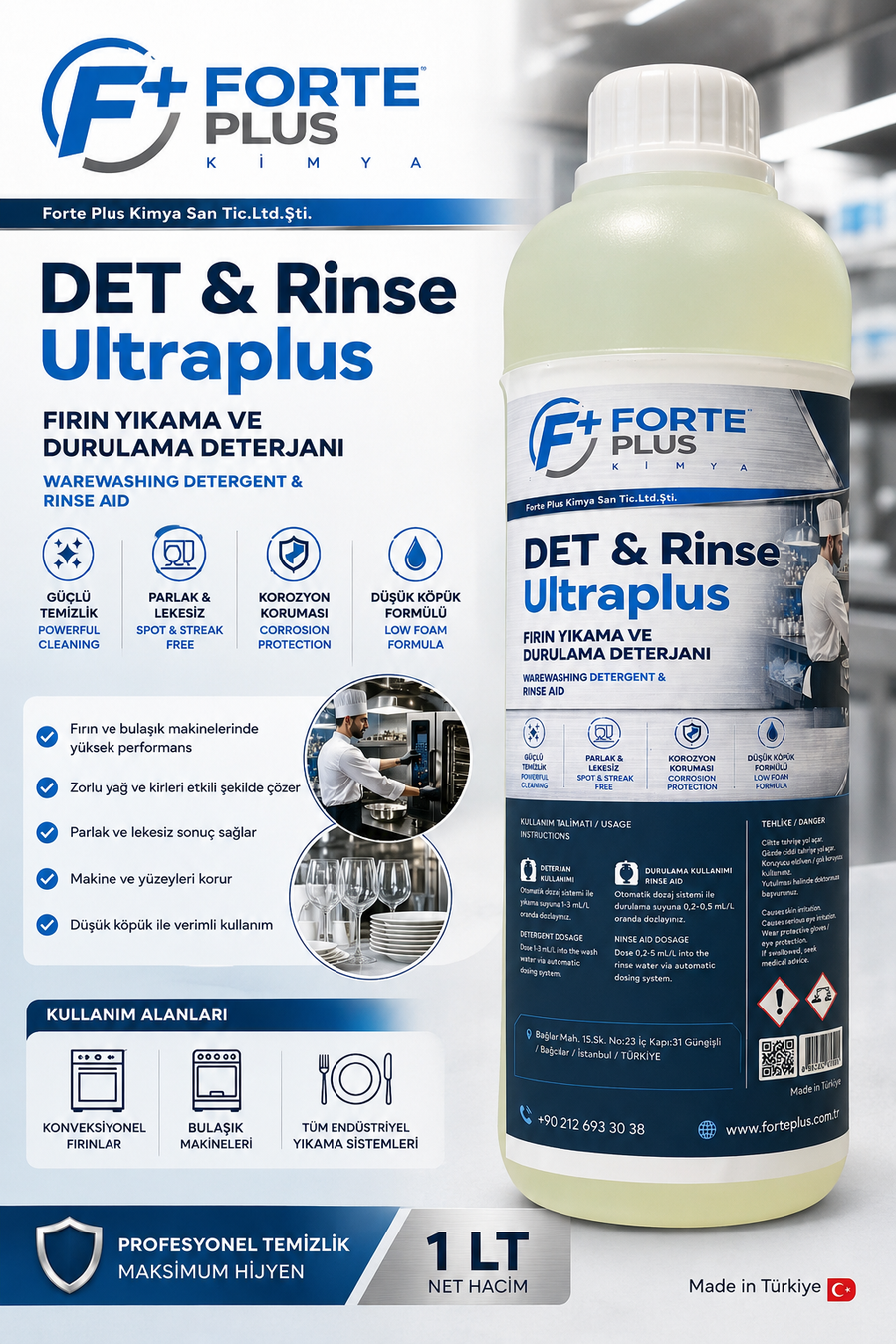 Forte Plus DET & Rinse Ultraplus 1 L Profesyonel Fırın Yıkama ve Durulama Deterjanı